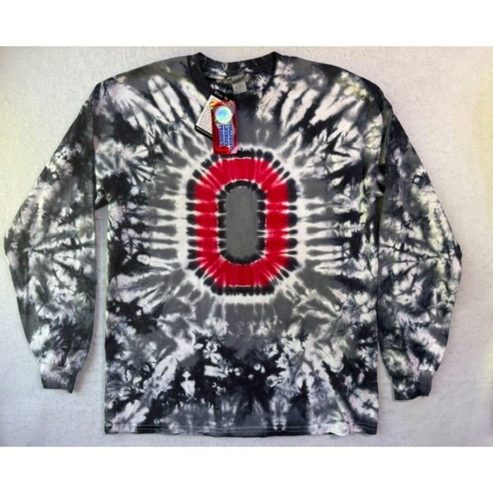 Ohio State Buckeyes Long Sleeve Cool Tie Dye Big Red O T Shirt LRG Grey Black